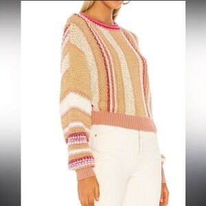 Free People Show Me Love Sweater L Striped Sweet Child Combo Cropped Long Sleeve